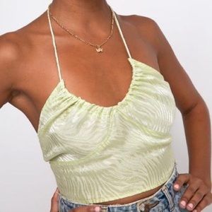 Satin Zebra Pistachio Haltri Crop Top